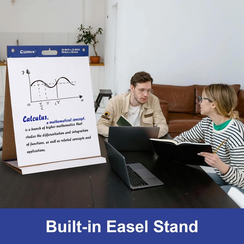 COMIX Sticky Portable Tabletop Easel Pads, 20 x 23 Inches Flip Chart Paper for Teachers, Large Self Stick Easel Paper for Office School Supplies, 20 Sheets/Pad, 2 Pads/Pack - Image 3